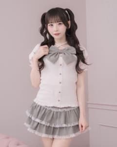 pium フロントリボンパフスリーブTシャツ ピンクのサムネイル