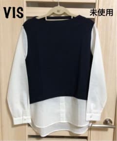 VIS  重ね着風　ニットベスト　シャツ　Mサイズのサムネイル