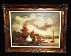 蔵出し一世紀名品絵画◆Cordova◆作南仏の湖畔風景１９２２年◆油彩画大作 蔵出し一世紀名品絵画◇Cordova◇作南仏の湖畔風景1922年◇油彩画