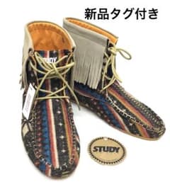 新品スターディSTURDYスエードフリンジウールハーフブーツミディミドルブラウン