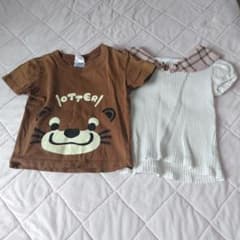 キッズ トップス 2枚セット カワウソ柄 チェック襟のサムネイル
