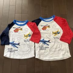 【110＆130おそろい】ベルメゾン　七分袖Ｔシャツ　乗り物のサムネイル
