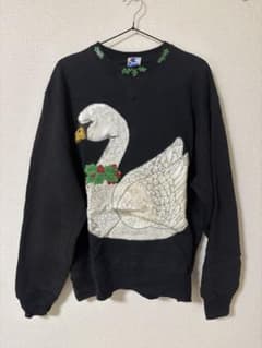 Champion XL ブラック スウェット 白鳥刺繍のサムネイル