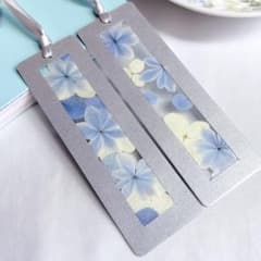 レトロモダンな押し花しおり（ブルー系）　2枚セット　ブックマーカーのサムネイル