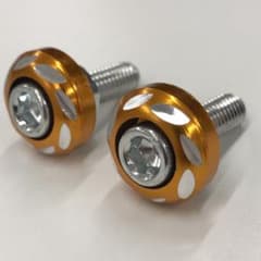 バイク、アルミ削り出しナンバーボルト&ナット（1台分2個）アルマイトゴールドのサムネイル