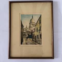 水彩画 風景画 木製フレーム付き パリ シュヴァリエ・ドゥ・ラ・バール