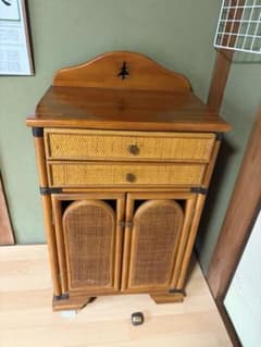 ラタン　木製電話台　昭和レトロ　藤　棚　キャビネット ラタン 木製電話台 昭和レトロ 藤 棚 キャビネット - メルカリ