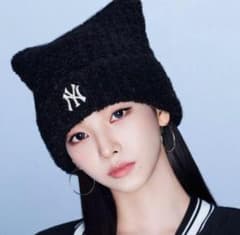 新品 MLB Korea 猫耳 ニット帽 ブラック aespa カリナ着用モデル