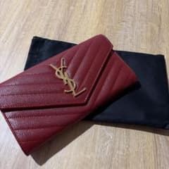 正規品】SAINT LAURENT 長財布 レッド／保存袋あり／ゴールド金具 
