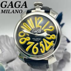 超美品】GAGA MILANO ガガミラノ マヌアーレ48 黒文字盤 イエロー 