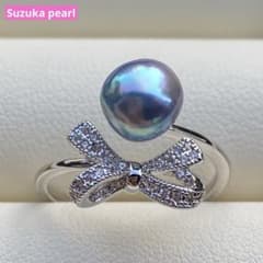 本真珠 あこや真珠リング 7.7*7.1mm無調色ブルーL1199 - メルカリ