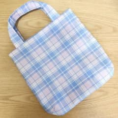 チェック柄　ブルー　ミニトートのサムネイル