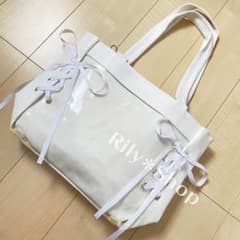 ＊速達＊　新品 リボン レースアップ 痛バッグ 痛バ 白 433のサムネイル
