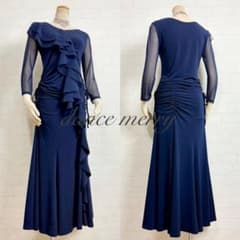 新品　社交ダンス　ツーピース　紺　フリル　マーメイド　セットアップ　1217 新品 社交ダンス ツーピース 紺 フリル マーメイド セットアップ