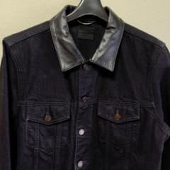 サンローランパリ ブラックデニムジャケット レザー襟 ケリングタグ