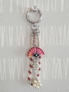 ハンドメイド 扇子キーホルダー 和風 ピンクのサムネイル