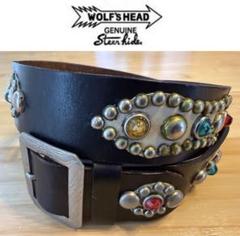 格安出品‼︎ 早い者勝ち◆ウルフズヘッド スタッズベルト W32◆サークル×楕円型 WOLF'S HEAD ウルフズヘッド ピラミッド スタッズ ベルト レザー