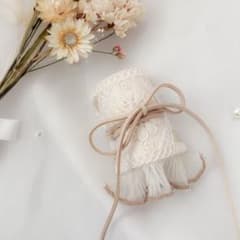 インド刺繍リボン　ポニーフック　ヘアカフ　アイボリー　ブラウン縁レース