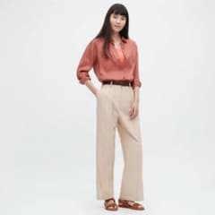 UNIQLO リネンブレンドタックワイドパンツ(丈長め) Sのサムネイル