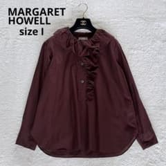 【極美品】マーガレットハウエル フリルカラーシャツ ブラウン 1 ウォッシャブル 極美品】マーガレットハウエル フリルカラーシャツ ブラウン 1