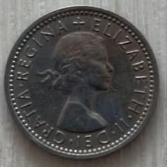 イギリス 6ペンス硬貨 1963年 エリザベス2世 古銭 コイン