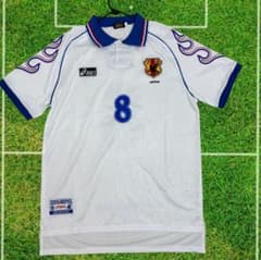 日本代表 中田英寿 98年 W杯 炎 ユニフォーム 背番号8 白 半袖 Tシャツ
