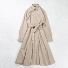 美品✨ローレンラルフローレン シャツワンピース 銀ボタン 比翼 ベルト ベージュ 中古・古着通販】POLO RALPH LAUREN (ポロ・ラルフローレン