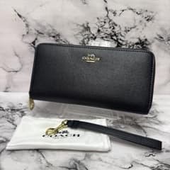極美品)大人気、コーチ、長財布、ラウンドジップ、オールレザー、シボ