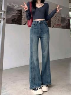 センターシーム ストレートデニムパンツ レディースのサムネイル