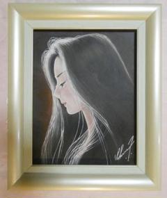 絵画　 油彩　鶴田一郎「長髮美人」サイン　F6サイズ　額装済み 肉筆手描き 絵画 油彩 鶴田一郎「長髮美人」サイン F6サイズ 額装済み 肉筆