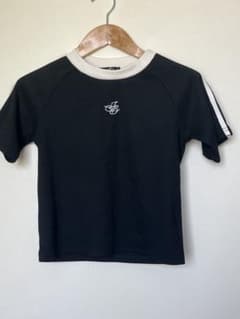 黒 半袖Tシャツ ラグランスリーブ 白ラインMサイズ ピタTチビTのサムネイル