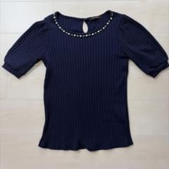 パール付きリブニット半袖トップスのサムネイル