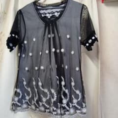 花柄刺繍 ドット柄 シースルー 半袖 トップスのサムネイル