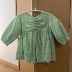 Branshe ブランシェス　ミントグリーン 七分丈ブラウス 刺繍入り　100のサムネイル