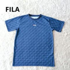 FILA フィラ　Tシャツ ネイビー 総柄ロゴ プリント 半袖 L