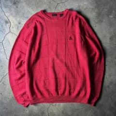 90s IZOD コットンニット ワッフル編み ワンポイントロゴ クルーネック 