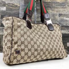 【美品】グッチ トートバッグ シェリーライン GG キャンバスレザー A4可 GUCCI シェリーライン GGキャンバス レザー トートバッグ A4 - メルカリ