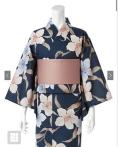 花柄 浴衣 ネイビー 百合 浴衣しわ兵児帯のサムネイル