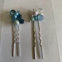 ブルー系 ビーズ かんざし 2本セットのサムネイル