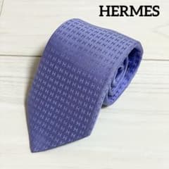 HERMES エルメス ネクタイ ファソネ H柄 H織 パープル 紫 シルク