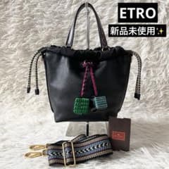 え*き様 ⭐︎【ほぼ未使用】エトロ　巾着ショルダーバッグ 2way ETRO ペ 新品✨ETRO エトロ ショルダーバッグ 巾着 ペイズリー シボ革 2way