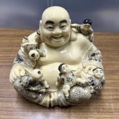 布袋様 唐子 五子布袋 置物 銘あり「雅谷」七福神 縁起物 骨董 美術品