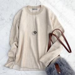 美品☆24AW☆セオリーリュクス ポリエステル コットン ニット ベージュ セオリーリュクス】クルーネックニット コットン カシミヤ 畦編み