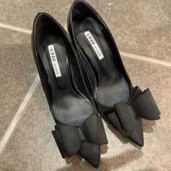 リボン付き 黒 ハイヒールパンプスのサムネイル
