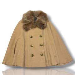 CECIL McBEE ポンチョ コート ベージュ ファー付き ラビットファー