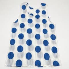 極美品✨プリーツプリーズ　半袖　カットソー　水玉　ホワイト×ブルー　Lのサムネイル