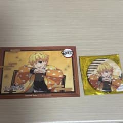 鬼滅の刃 ナムコ 追憶回廊ノ導 我妻善逸 缶バッジ カフェ特典イラストシートのサムネイル