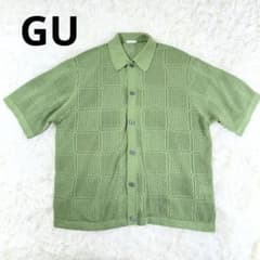GU ジーユー 透かし編み 半袖ニットシャツ グリーン サマーニット Lのサムネイル