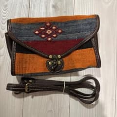 （トルコ）刺繍入りポシェット、ユニークな民族風オレンジ調のサムネイル