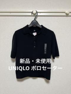 UNIQLO リブポロニット 黒 M 半袖 きれいめ 新品 未使用のサムネイル